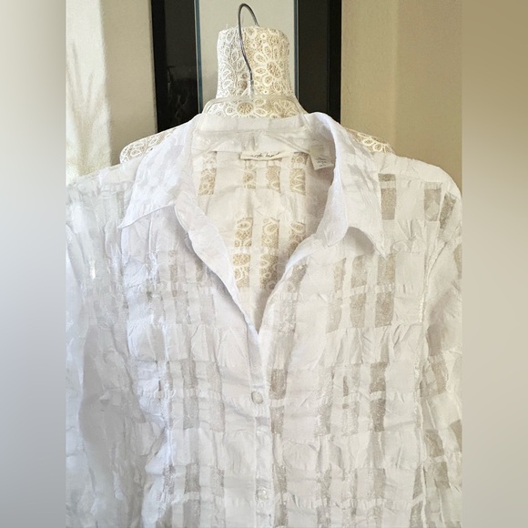 Marsh Landing White Modernist Burnout Gauze Funky Art-to-Wear Button Down Sz L - Picture 5 of 11